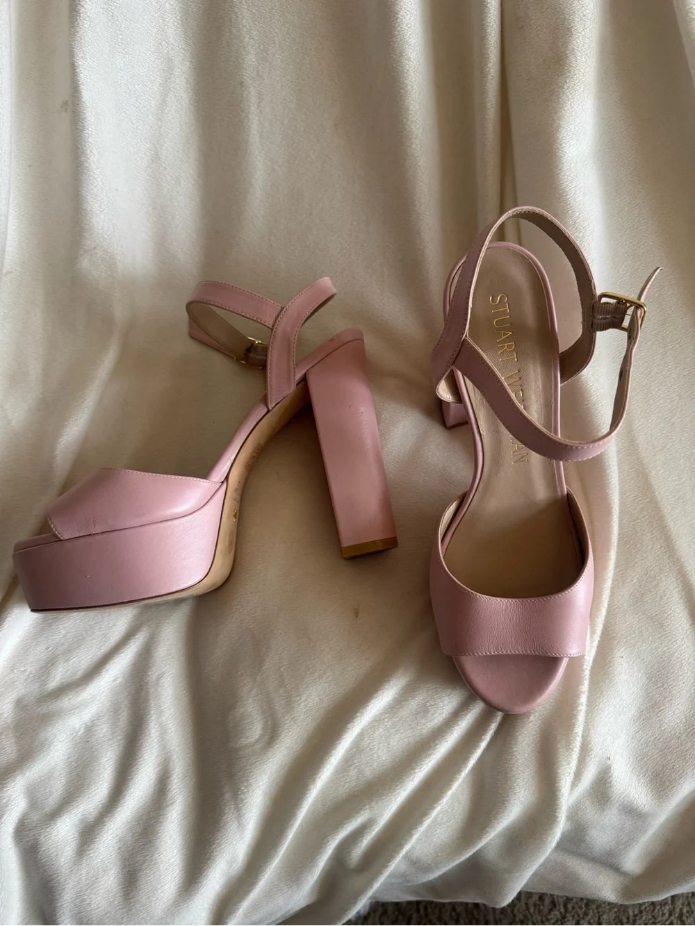 Stuart Weitzman pink leather Ryder platform sandal